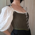 Olive Green Corduroy Front-Lace Corset Top