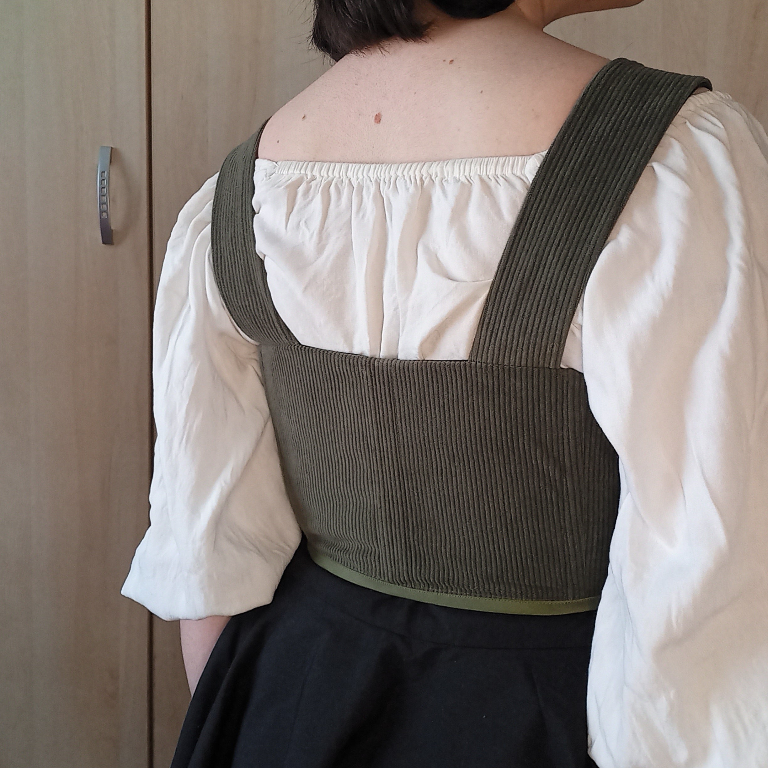 Olive Green Corduroy Front-Lace Corset Top